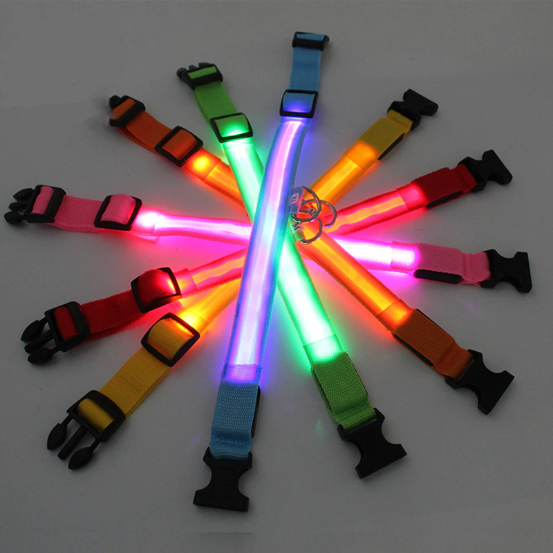 LED Adjustable Dog Collars. Light the Night. Protect Your Pet.