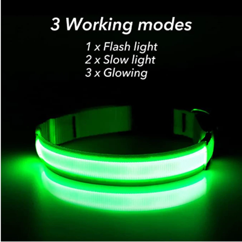 LED Adjustable Dog Collars. Light the Night. Protect Your Pet.